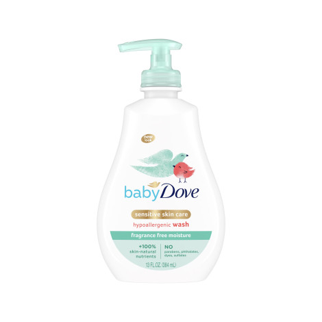 Dove Baby Sensitive Skin Care Fragrance Free Moisture Hypoallergenic Wash 384ml (USA)