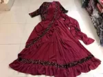 Readymade Cherry Georgette Saree Gown with Ready Blouse