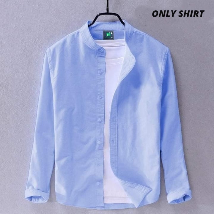 Men's Oxford Cotton Band Collar Shirt, 150+ GSM, 6 Colours