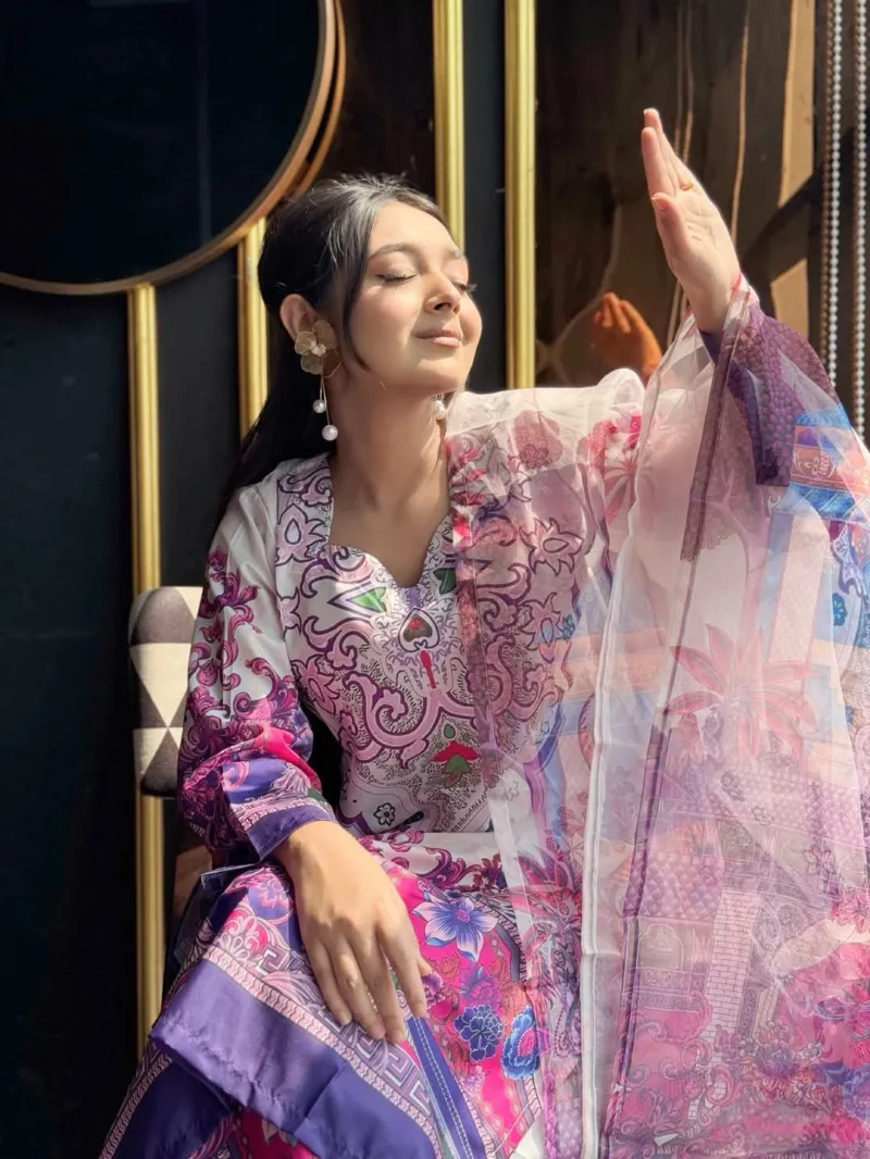 Dubai Silk Digital Print Three Piece with Silk Georgette Orna