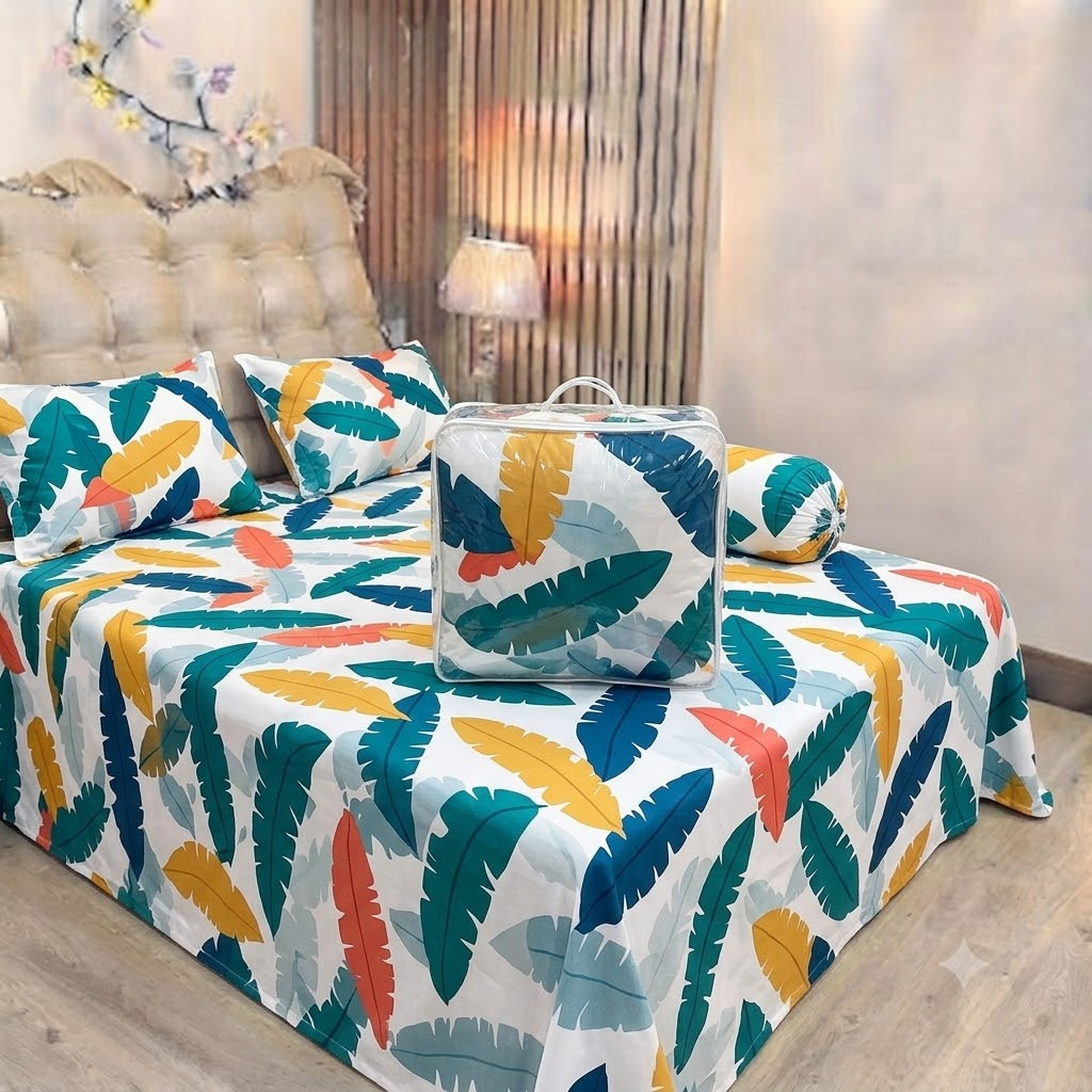 Twill Cotton Comforter 7 x 7.5 Feet with Bed Sheet and Pillow Covers