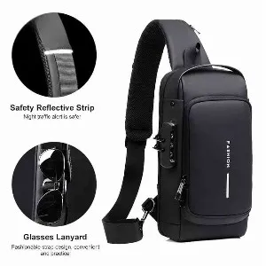 USB Charging Men Multifuntional Pu Chest Bag