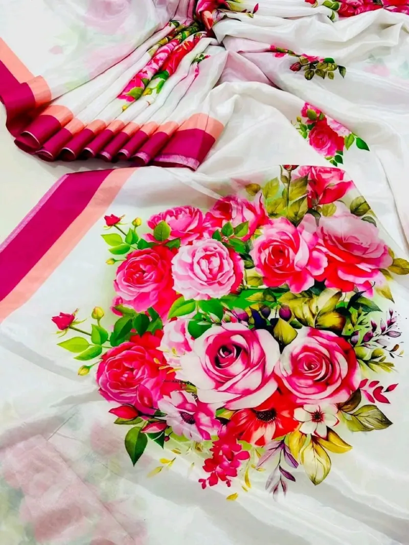 Topetor Silk Digital Print Saree with Matching Blouse Piece