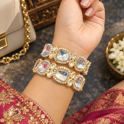Royal Uncut Kundan & Polki Gold-Plated Bangle Set