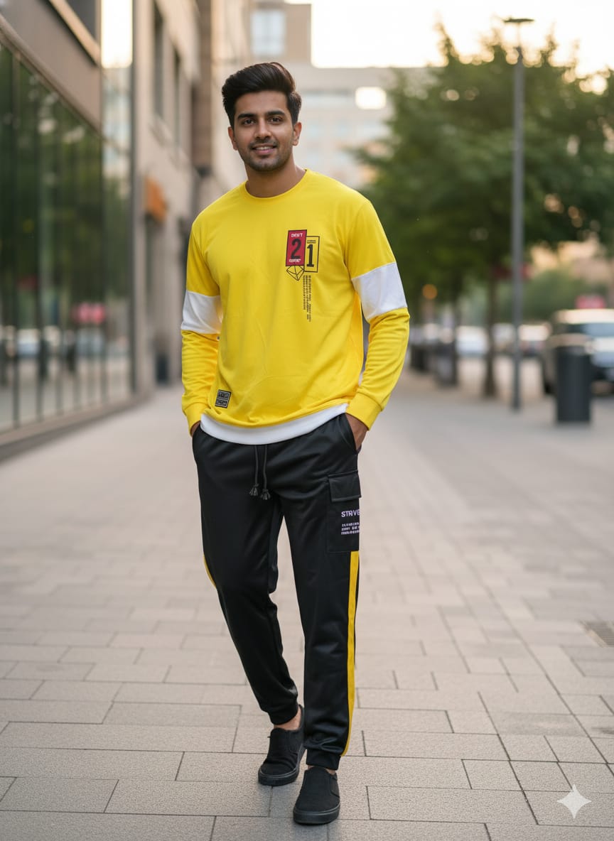 Men's Full Sleeve Mesh Tee and Trouser Set, Sizes L and XL