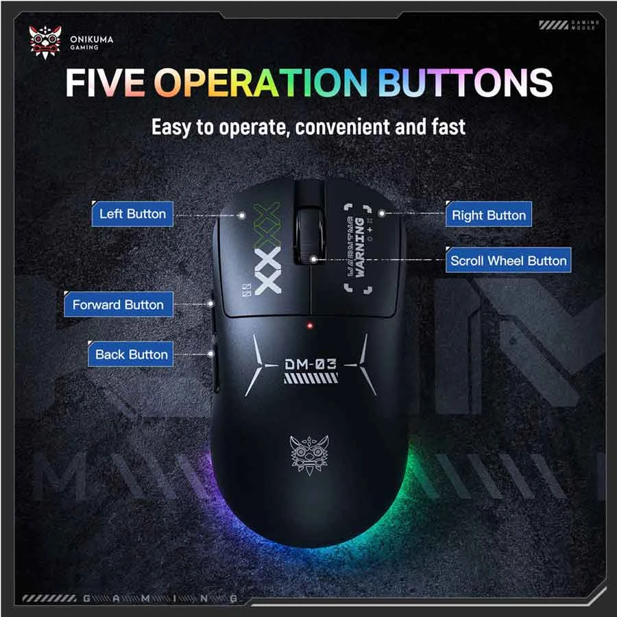 Onikuma DM03 RGB Tri-Mode Wireless Black Gaming Mouse
