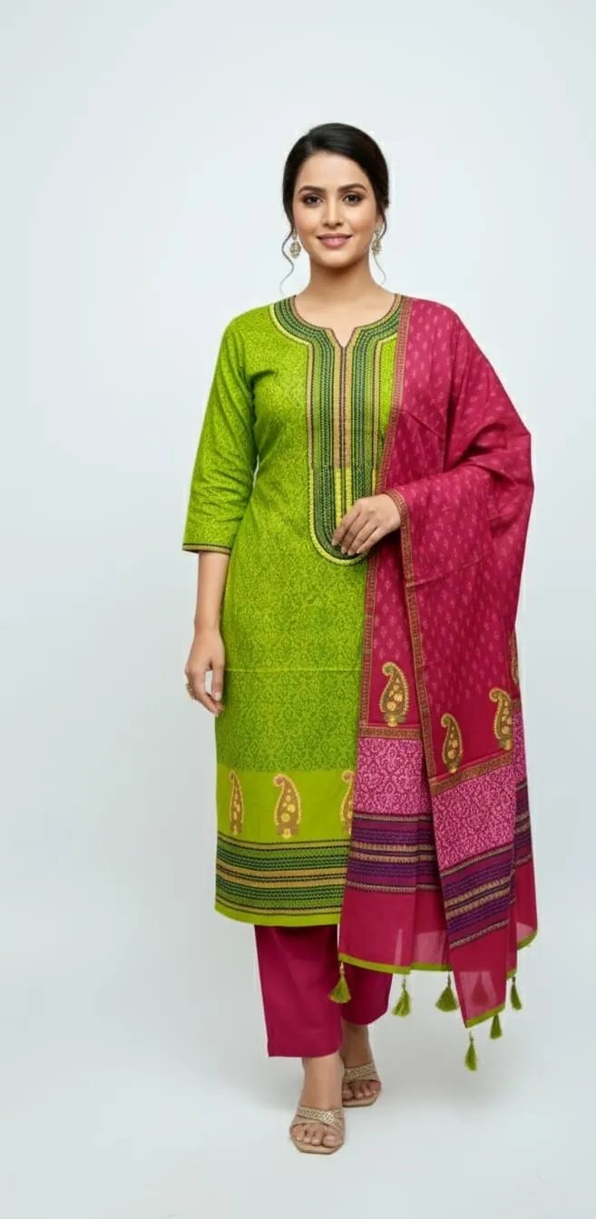 Women's Hand Block Three Piece Fabric with Separate Sleeve Piece