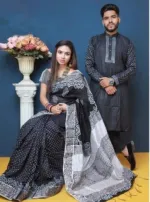 Matching Saree Panjabi Couple Set in Dhupian Silk, 6 Colours