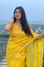 Semi Muslin Block Print Saree with Cotton Voile Blouse Piece