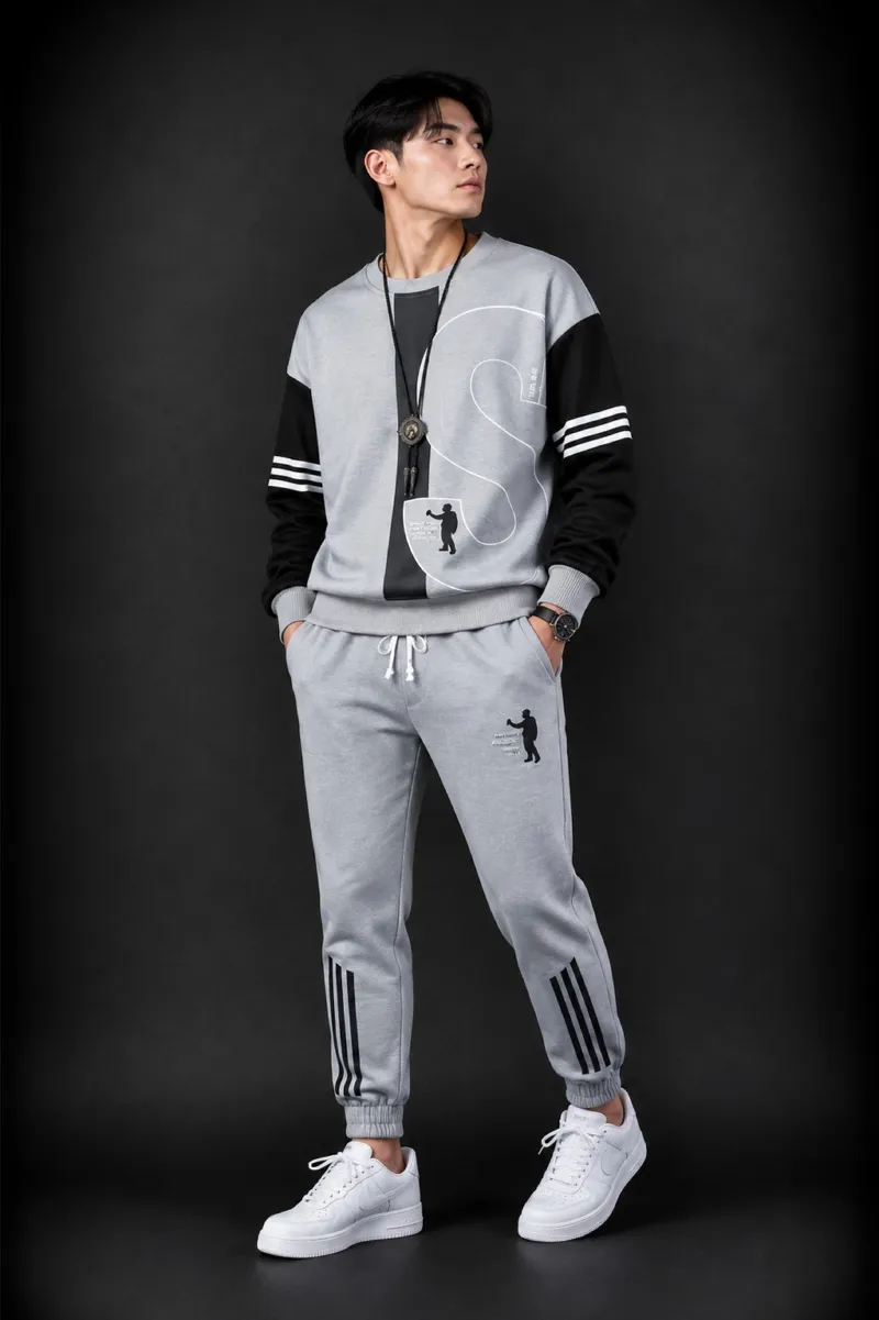 Men's Pure Cotton Full Sleeve T-Shirt and Trouser Set, 200 GSM