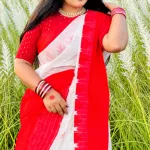 Traditional Red and White Cotton Handloom Saree for Durga Puja