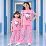Hello Kitty Pink Two-Piece Set for Girls - Flutter Sleeve Top & Printed Pants