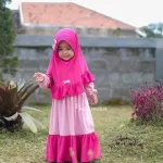 Girls' Borka Set with Hijab in Cherry Fabric, 2 to 6 Years