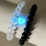 Glow in the Dark Couple Bracelet with Crown and Heart Charms
