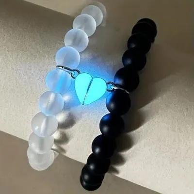Glow in the Dark Couple Bracelet with Crown and Heart Charms
