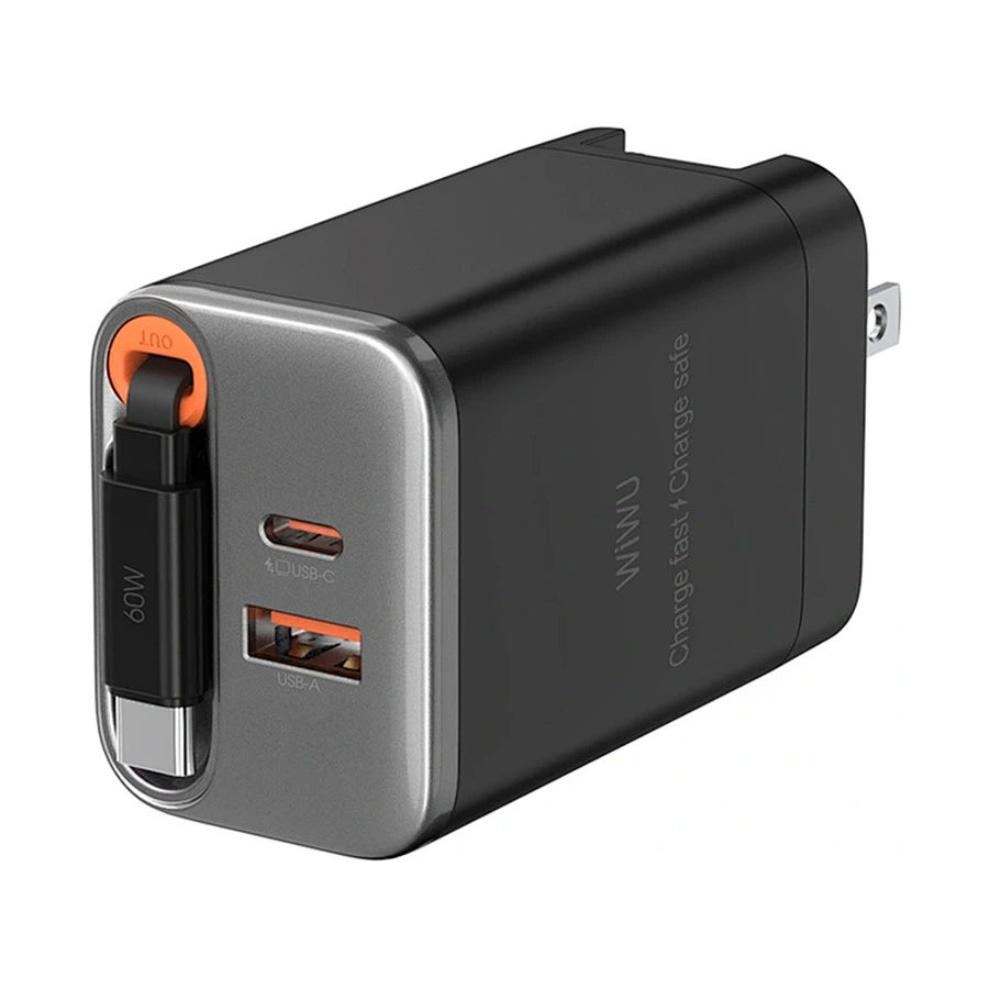 WiWU Helix Pro 67W GaN Charger, Built-in USB-C Cable, EU/UK Plugs