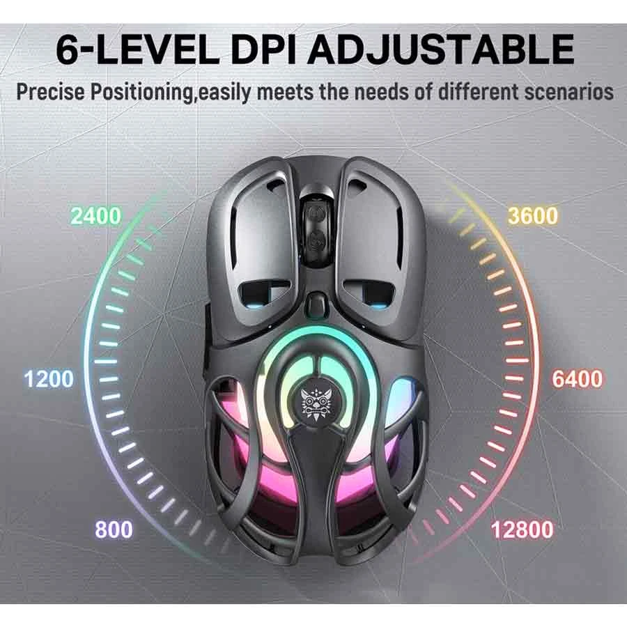 Onikuma DM02 Honeycomb RGB Tri-Mode Wireless Gaming Mouse Gray