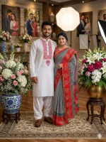 Boishakh Couple Saree and Panjabi Set, Half Cotton and Dhupian Silk