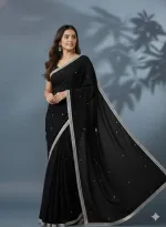Georgette Saree with Stone Work and Lace, Matching Blouse