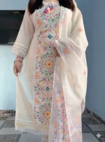 Women's Eid Sequin Embroidery Cotton Three Piece, Printed Orna