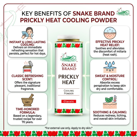 Snake Brand Prickly Heat Classic Original Cooling Powder 280g (Thailand)