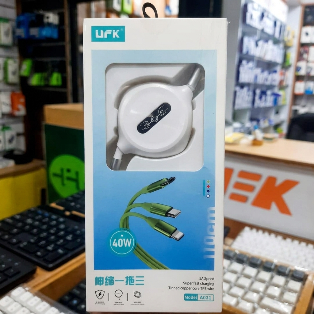 UFK 3-in-1 Retractable Super Fast Charging Cable (A031)