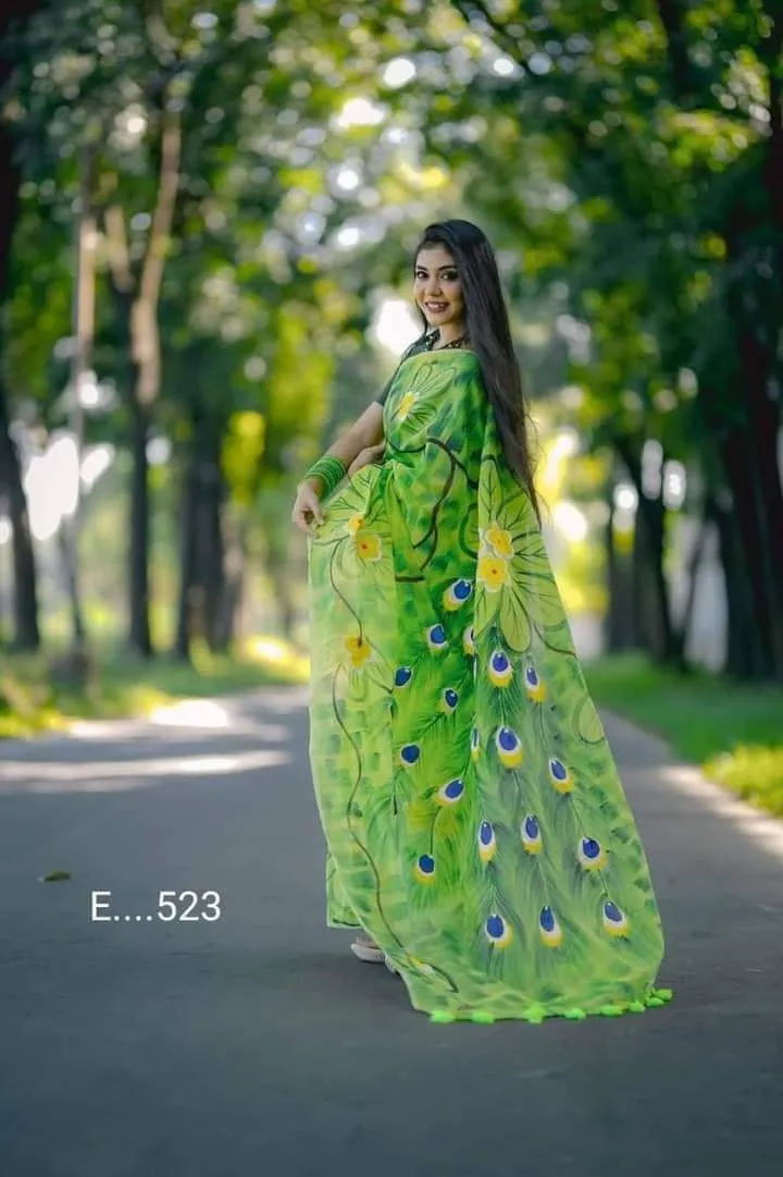 Hand Painted Half Silk Saree for Women of All Ages