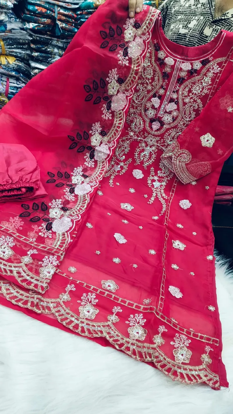 4-Piece Sequin Embroidery Set with Sada Bahar Tissue Orna
