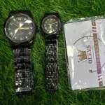 Butter  Fly Lock Olievs  Stainless Steel fashionable  Couple watches +1pcs chain cutter+ 2 pcs battery Full Black