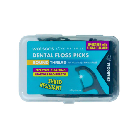 Watsons Dental Floss Picks Round Thread Toothpick Charcoal 50pcs (China)