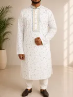 Men's Pure Cotton Panjabi with Body Embroidery, Sizes 38 to 44