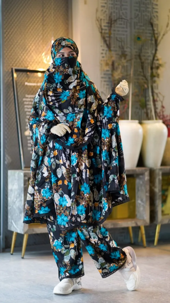 Soft Linen Khimar and Palazzo Set with Elastic Waist