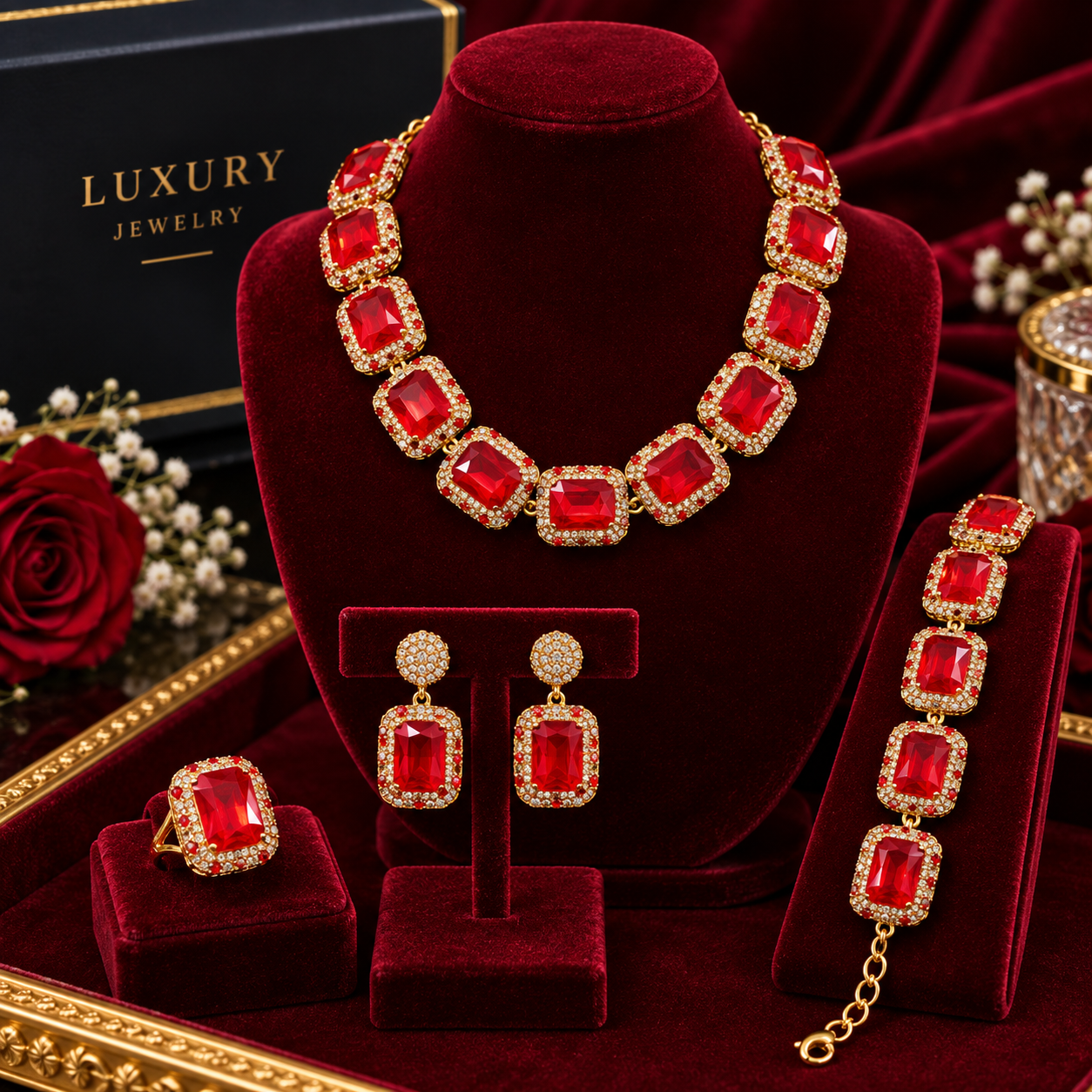 Premium Royal Red Bridal & Party Jewelry Set