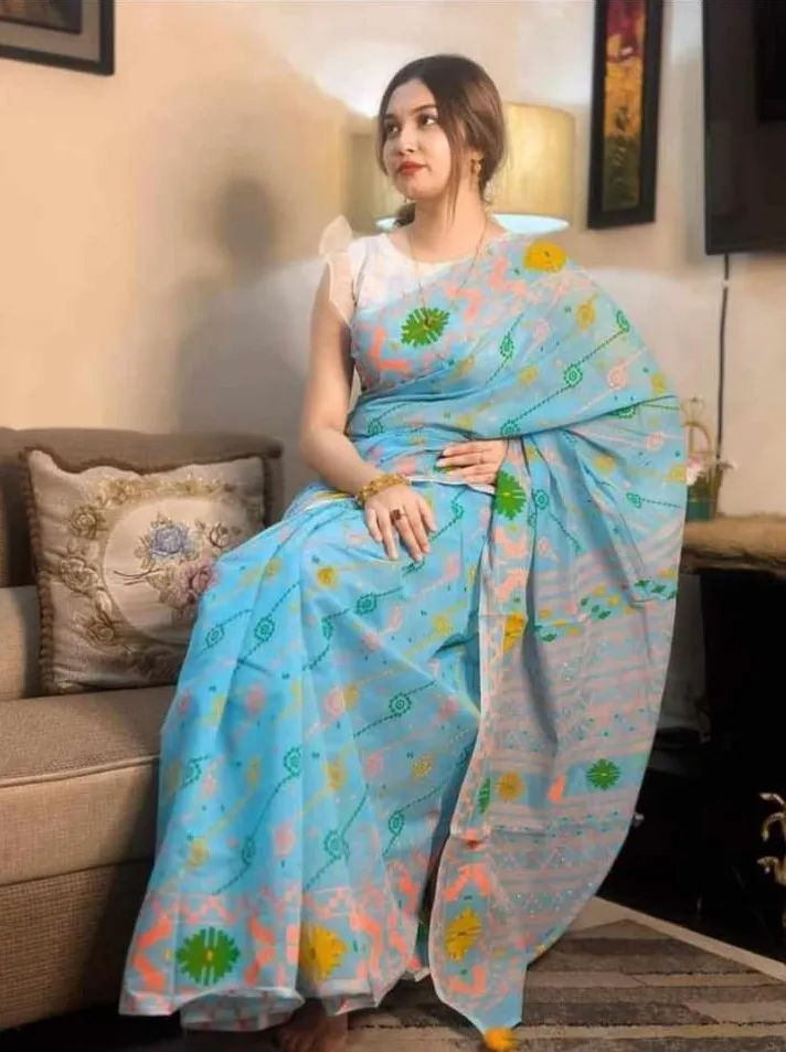 Half Silk Screen Printed Saree in 6 Colours, 12 Haath