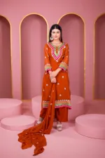Georgette Three Piece with Dollar and Embroidery Work, 6 Colours
