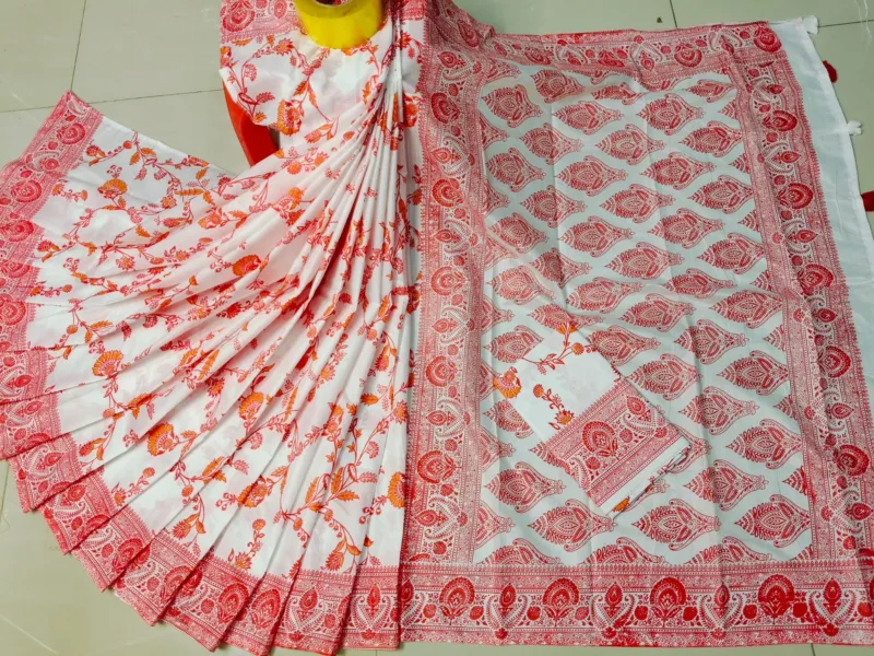 Resham Silk Saree with Screen Print and Blouse Piece
