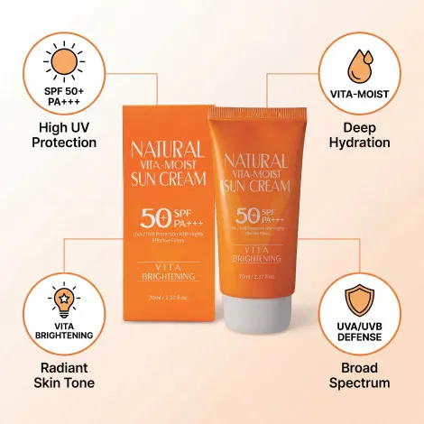 3W Clinic Natural Vita-Moist Sun Cream SPF50+ 70ml (Korea)