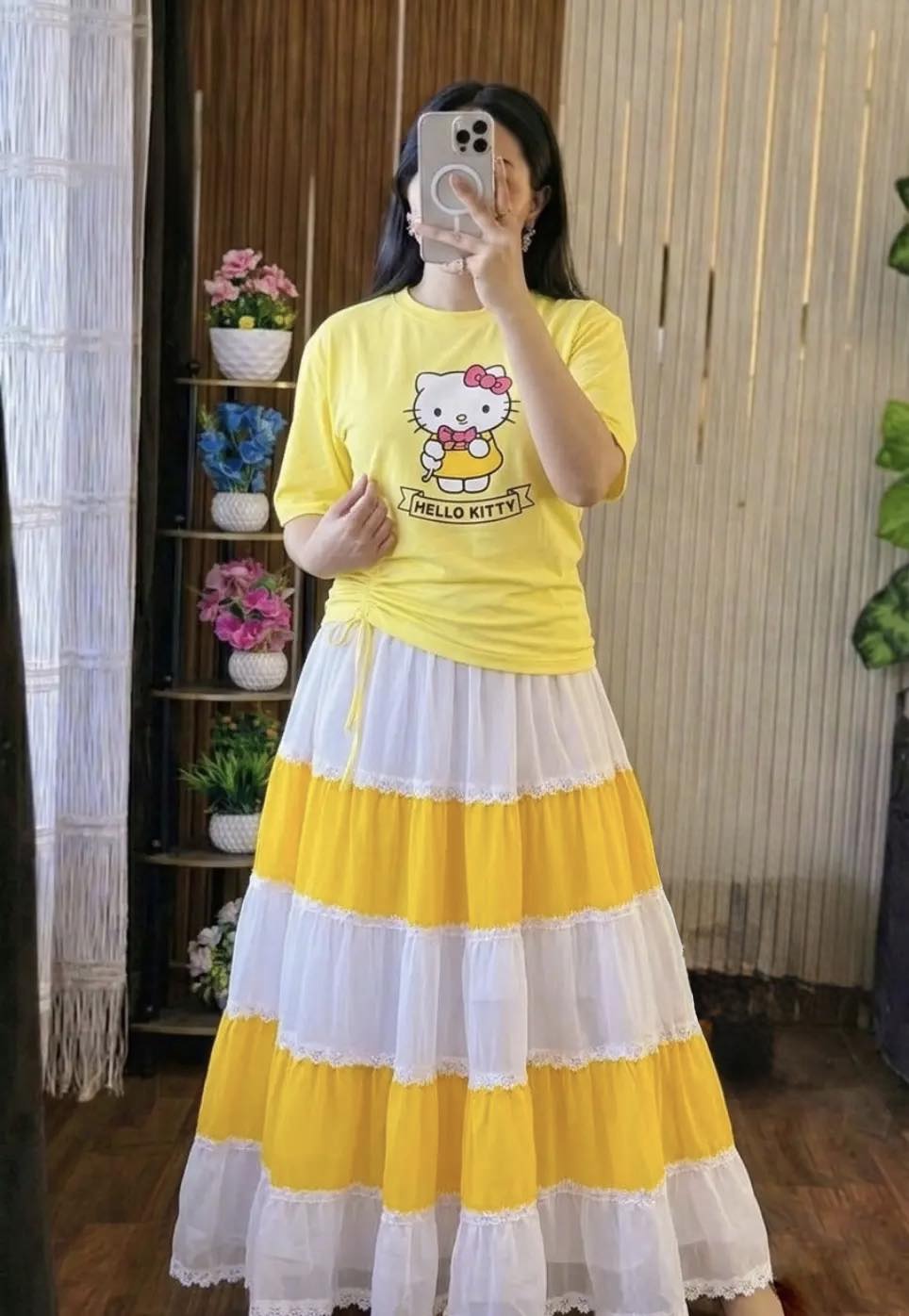 Pure Cotton T-Shirt and Georgette Skirt Set, Free Size up to 44