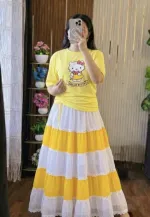 Pure Cotton T-Shirt and Georgette Skirt Set, Free Size up to 44