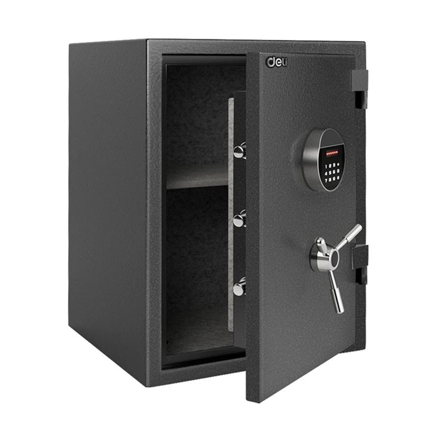 Deli ET600 Fireproof Digital Safe Box with Key & Password, Dark Gray