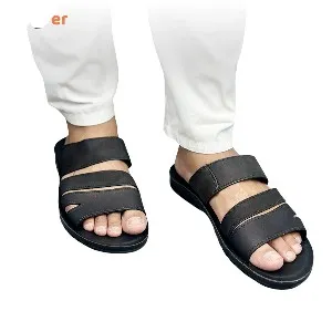27016-Black Genuine Cow Leather Premium New High-Quality Men's sandals
