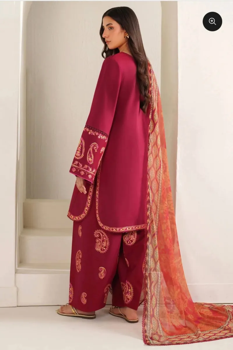 Micro Stitch Digital Print Three Piece with Lace and Georgette Orna