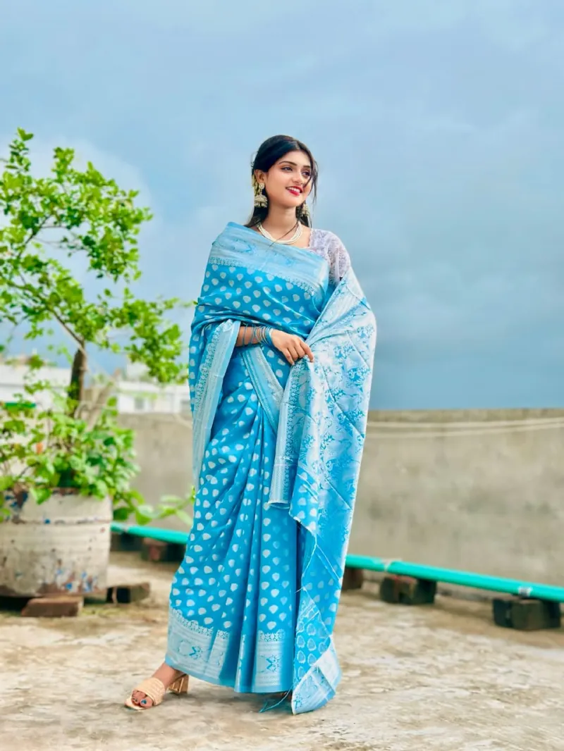 Soft Silk Katan Festive Saree with Intricate Buti, No Blouse
