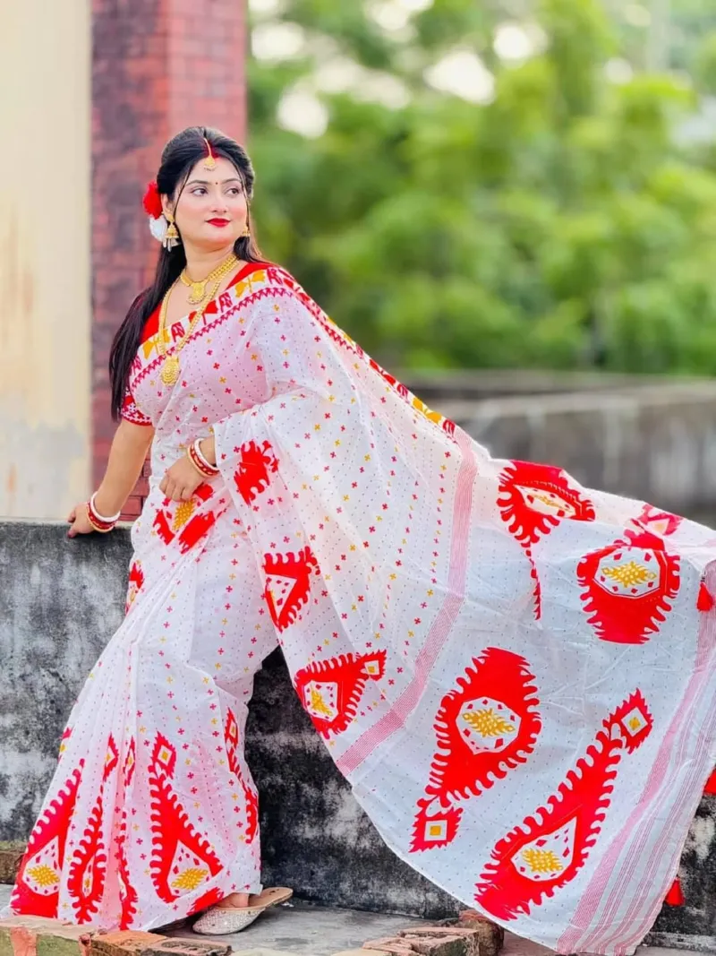 Women's Block Printed Half Silk Saree, Saree Only, 3 Colours
