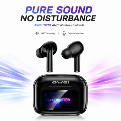 Awei TP29ANC AI Translation & ANC Wireless Earbuds – Bluetooth 6.0 Real-Time Translator Earphones with 147 Languages, 10mm Driver & LCD Touch Screen