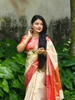 Katan Saree with Matching Blouse Piece for Puja