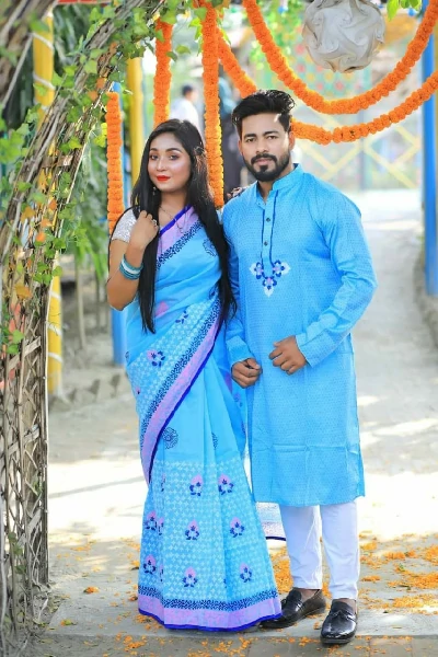 Dhopean Silk Sharee & Panjabi Couple Dress