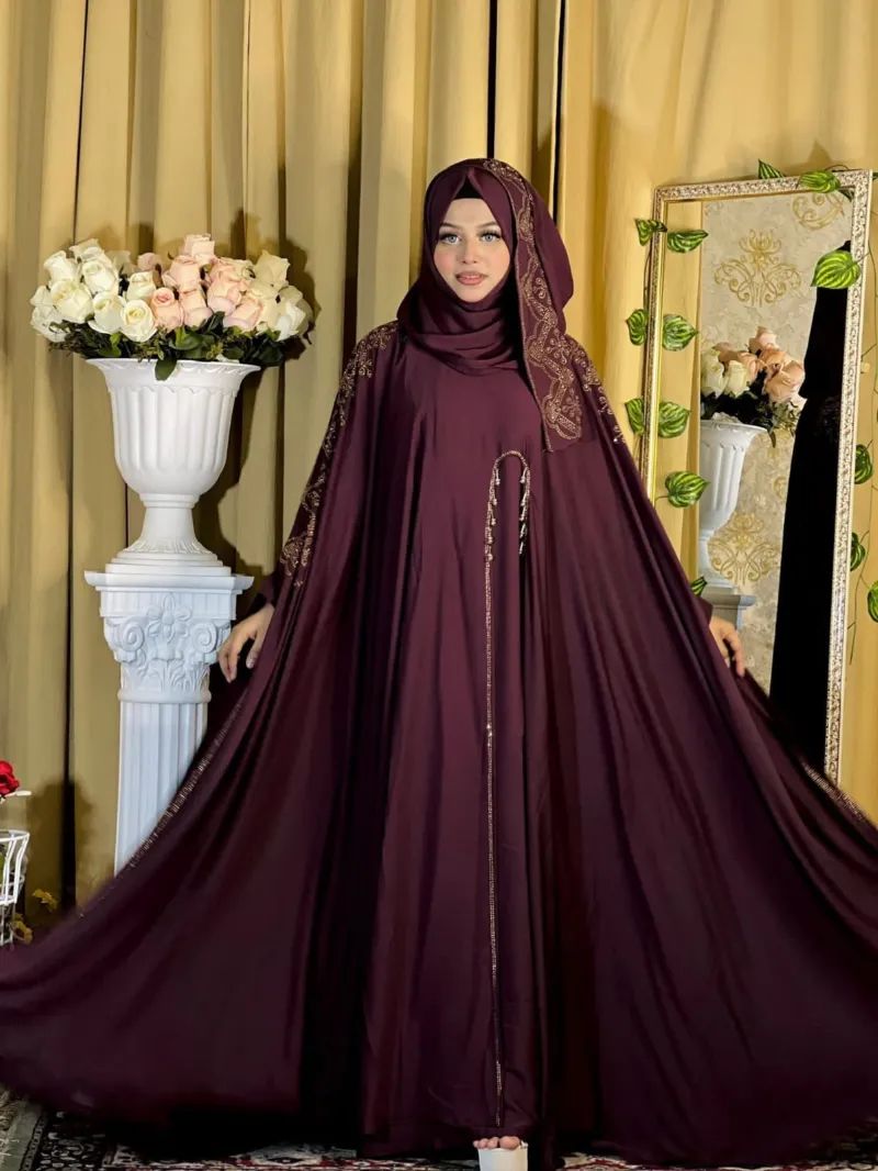 Lace and Stone Work Abaya with Inner and Hijab, 3 Colours