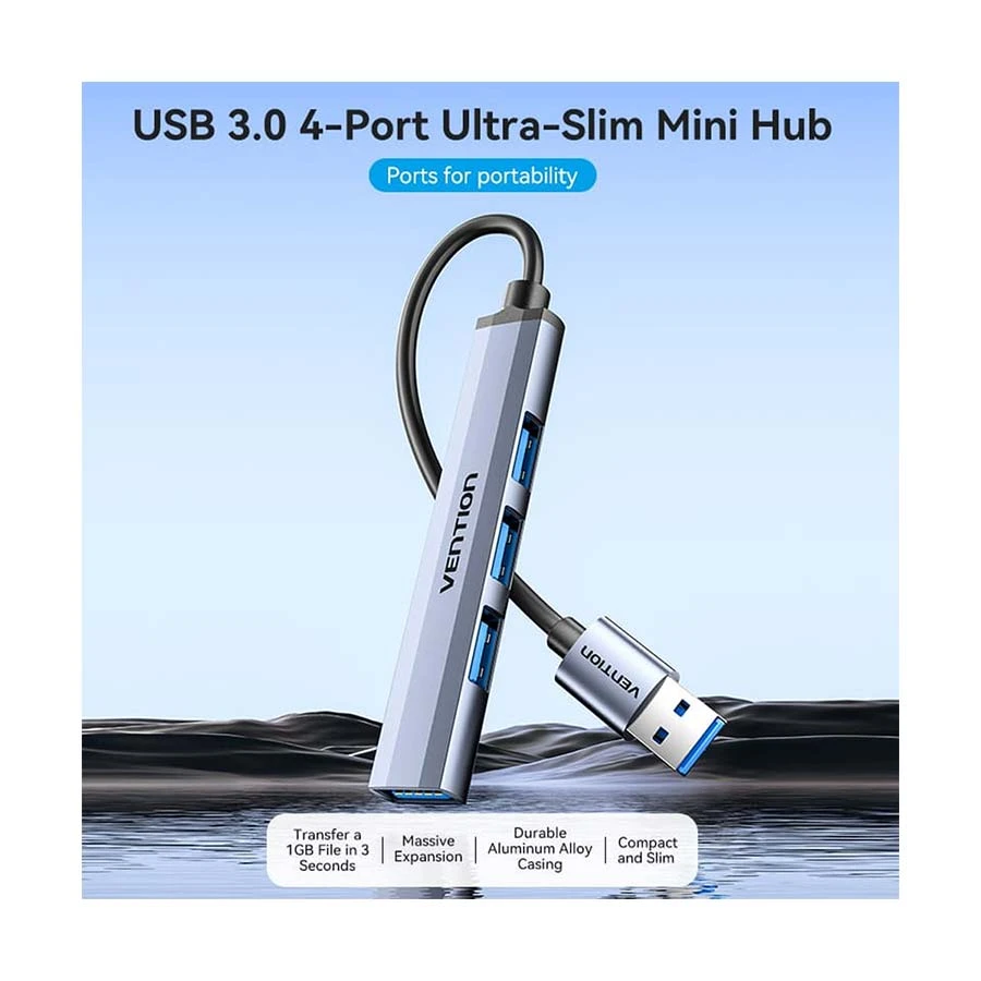 Vention CKOHB USB Male to Quad USB Female Hub Gray