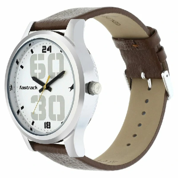 Fastrack NS38051SL06 Bold Quartz Analog White Dial Leather Strap Watch